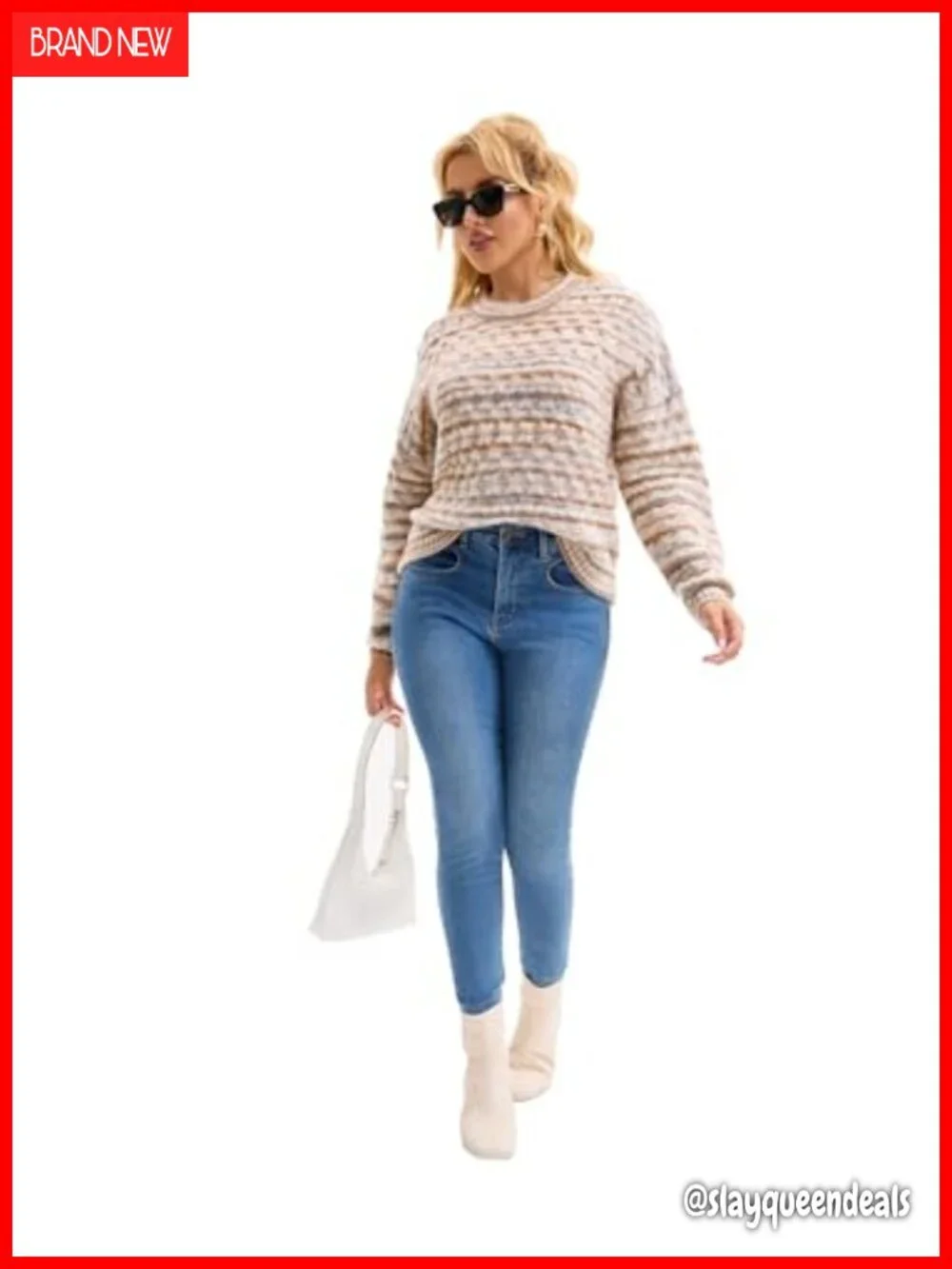 Striped Cable Knit Chunky Pullover Sweater Crewneck Long Sleeve Fall Winter Top